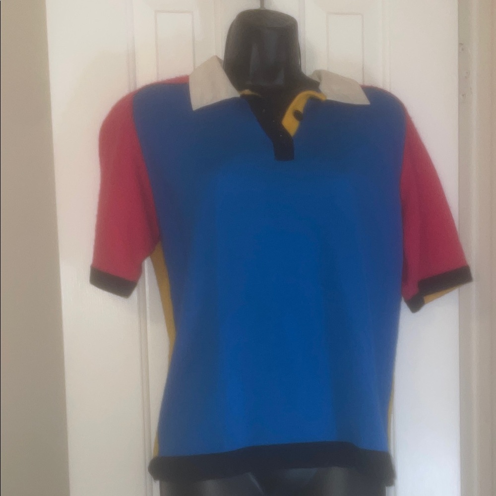 Anne Klein Yellow and Blue Colorblock Top